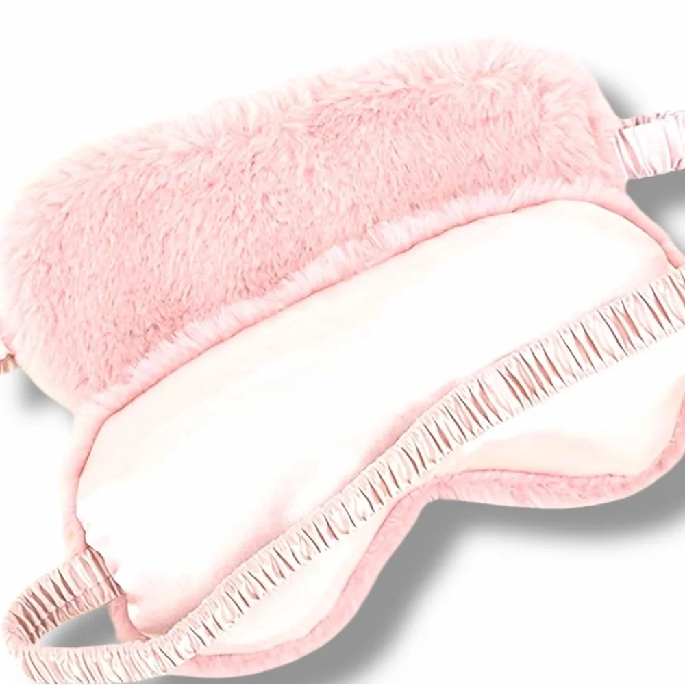 NWT Plush Satin Sleep Eye Mask Soft Faux Fur Adjustable l Eye Cover